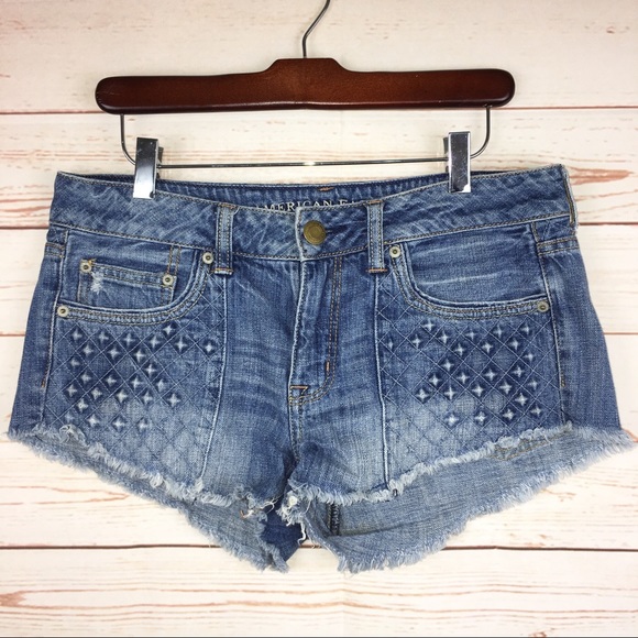American Eagle Outfitters Pants - American Eagle Stars Print Denim Fringe Shorts Sz8